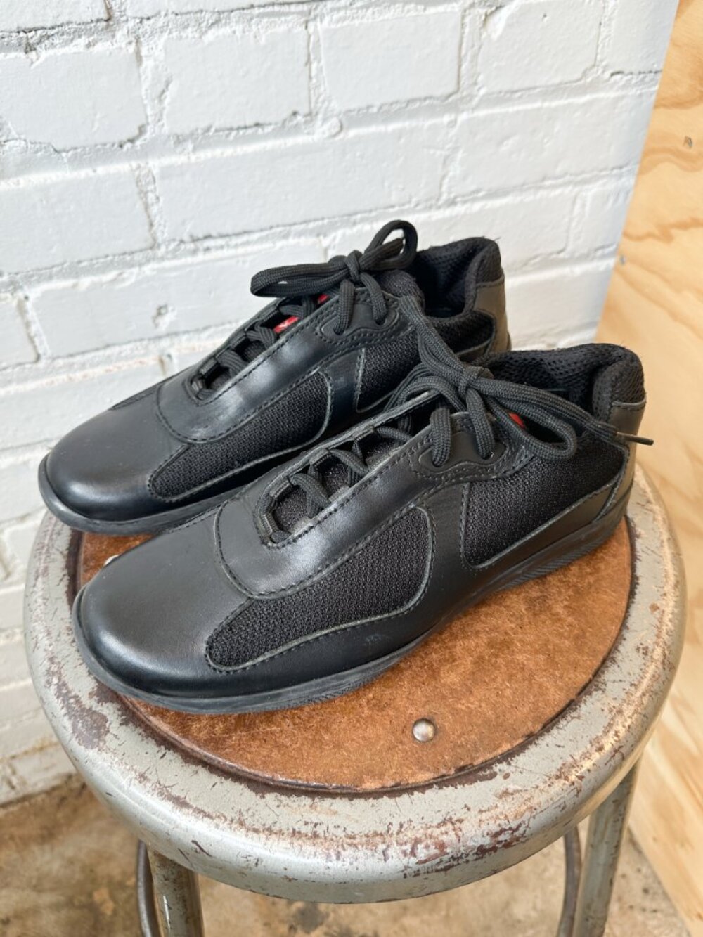 Prada Linea Rossa America's Cup Black Leather & Mesh Low Top Men's Sneakers
